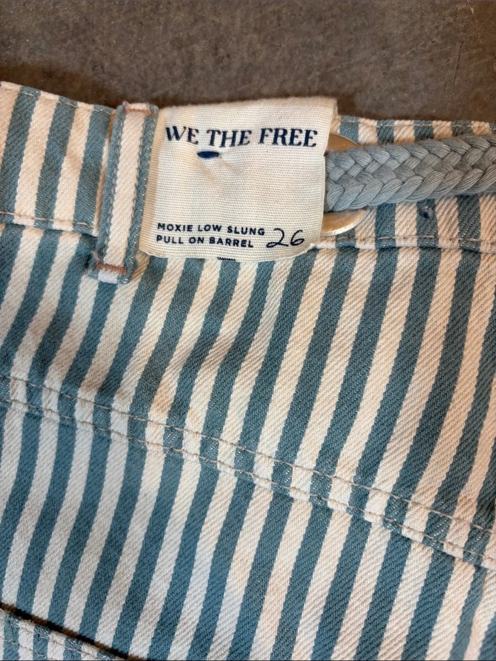 Free People We The Free Moxie Railroad-Stripe Patchwork Barrel Jean